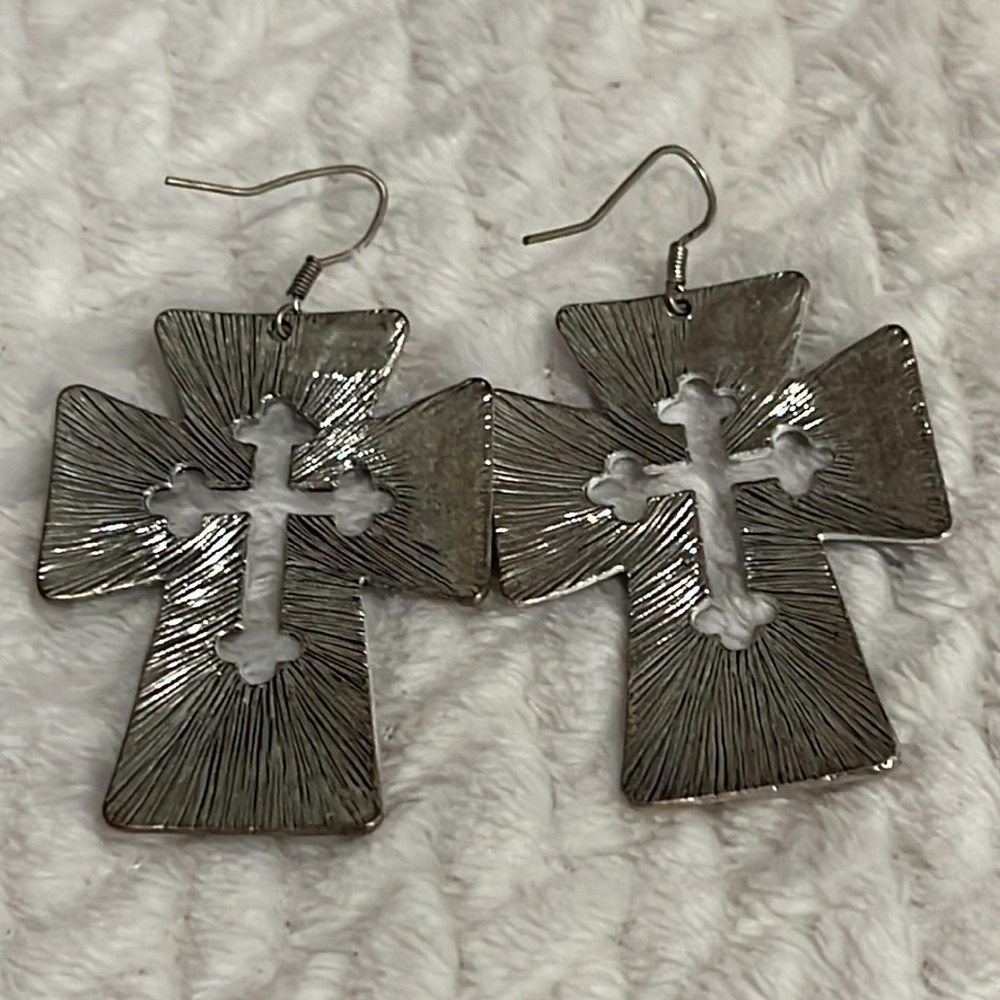 Colorful Striped Cross Earrings Western Flare - Picture 3 of 3